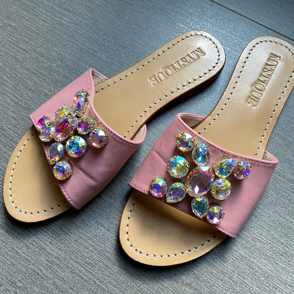 Mystique Crystal and Leather Slides
